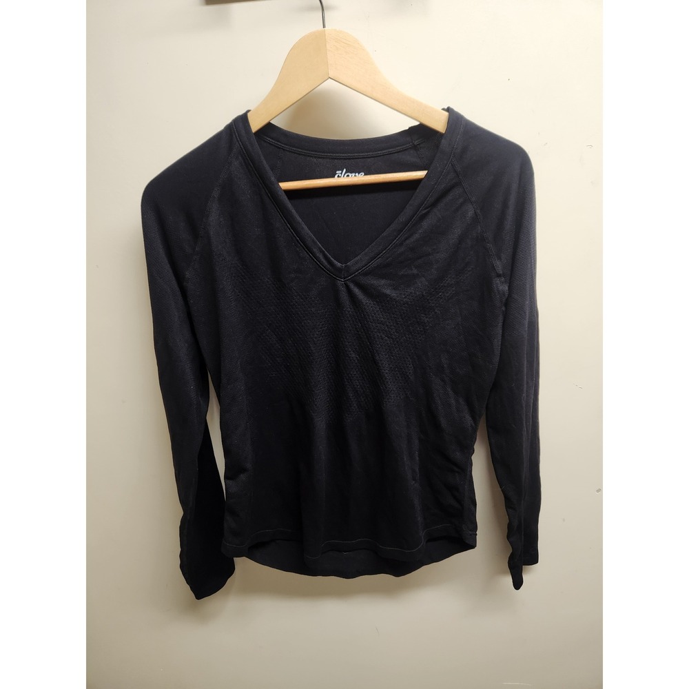 Clove Women's Black Long Sleeve V-Neck Athletic Performance Top Size‎ L